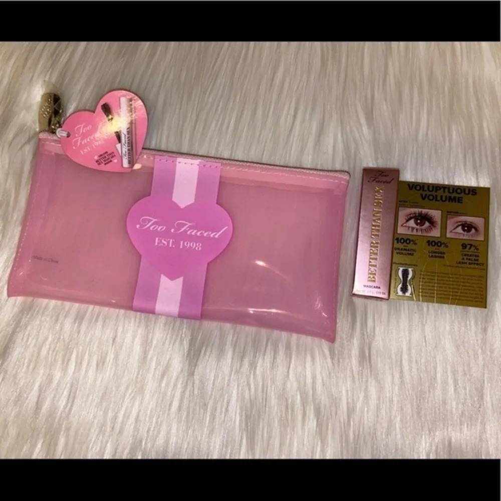 NIB Too Faced ‘Better Than Sex’ Travel size and Pink Makeup Bag